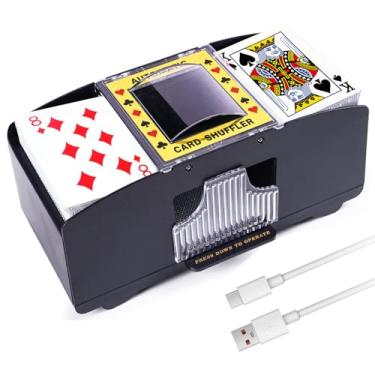 Imagem de Rareidel Baralhador automático de cartas com 2 baralhos, máquina de revendedor de cartões operada por USB ou bateria, embaralhador de cartas elétrico de cassino para UNO, Blackjack, Texas Hold'em,