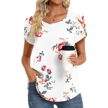 Imagem de HOTGIFT Camiseta feminina casual confortável solta leve túnica tops macia elástica camiseta blusa básica, Floral branco, G