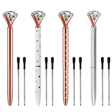 Imagem de Oddmoal Big Diamond Pens Rose Gold & Silver - Canetas esferográficas exclusivas de metal brilhante diamante com tinta preta, material de escritório, presentes para o Natal (4 cores - 4 canetas)
