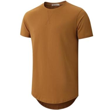 Imagem de KLIEGOU Camiseta masculina 100 algodão hipster hip hop longa gola redonda pré-encolhida P-4GG, 66 Marrom, M