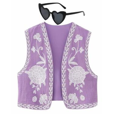Imagem de Colete bordado feminino vintage bordado floral colete aberto frente blusa cortada colete (Color : H, Size : X-Large)