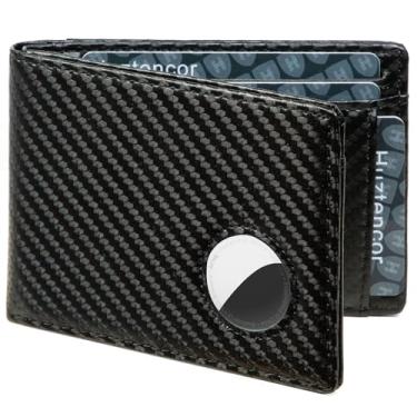 Imagem de Huztencor Carteira masculina minimalista AirTag com bolso frontal para Apple Air Tag, Preto fino, Small, Minimalista