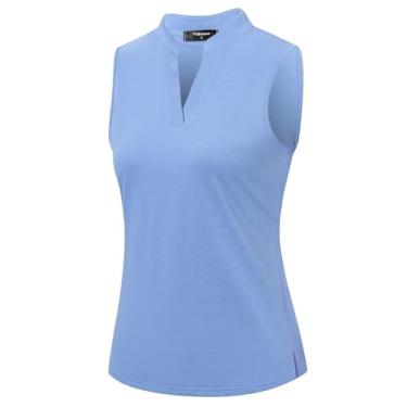 Imagem de Vidusou Camisa polo feminina sem mangas de golfe leve tênis esportiva azul