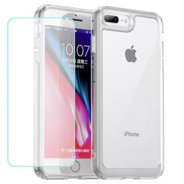 Imagem de Wanyuexes Capa para iPhone 7 Plus/iPhone 8 Plus com protetor de tela de vidro temperado, antiamarelamento, parte traseira rígida de policarbonato e capa protetora de TPU macio para iPhone 8 Plus,