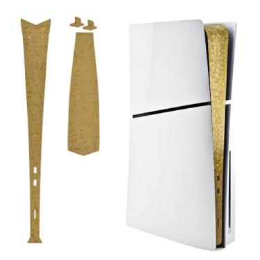 Imagem de Luck&Link Adesivo Skin para PS5 Slim Console Center Part Protection Texture Sticker, para PS5 Silm Digital Edition e Disc Edition Host Middle Strip Texture Skin Scratch (Honeycomb-Gold)