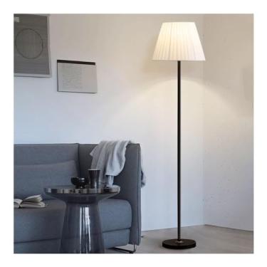 Imagem de Luminária de chão simples europeia, lâmpada vertical de ferro cozido, candeeiro de mesa de chassi sólido antiderrapante, candeeiro de mesa branco plissado, abajur, adequado para sala de estar, quarto,