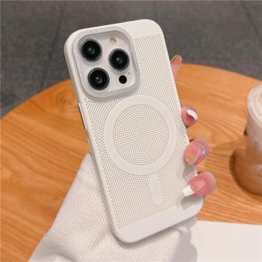 Imagem de Capa magnética de grade de malha de dissipação de calor ultrafina para iPhone 15 13 12 14 11 Pro Max Matte Hard Steel Magsafing Cove, branca, para iPhone 11