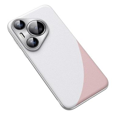 Imagem de POYUFRG Rosa, 70 Ultra, capa fina para Huawei Pura 70 Ultra/70 Pro/70 Pro+/70, capa de proteção de lente de metal, capa de telefone de couro durável à prova de choque