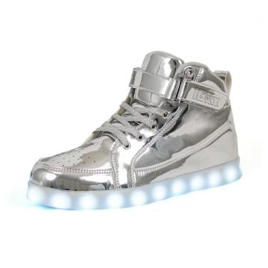 Imagem de IGxx Tênis de cano alto com luz LED – Recarregável, Brilhante, Piscando Sapatos para Homens, Mulheres e Crianças, Prata, 7 Women/6.5 Men