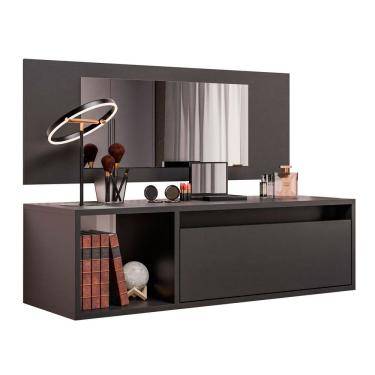 Imagem de Penteadeira Mesa de Maquiagem Eva Suspensa 01 Porta com Espelho Preto - Desk Design