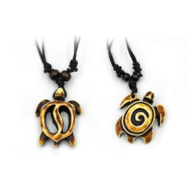 Imagem de LittleFathand Colar de tartaruga marinha ajustável, feito à mão, com pingente de praia, surfista, para mulheres, homens, meninas, joias de tartaruga, presente, 4 peças, Resina, Sem Pedra Preciosa