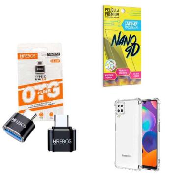 Imagem de Kit Adaptador USB para Tipo C + Capinha Samsung A12 + Película 9D - HR