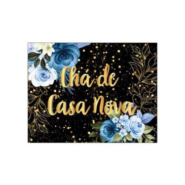 Imagem de Painel de Festa Horizontal 1,55 X 1,20 - Chá de Casa Nova Flores Azuis