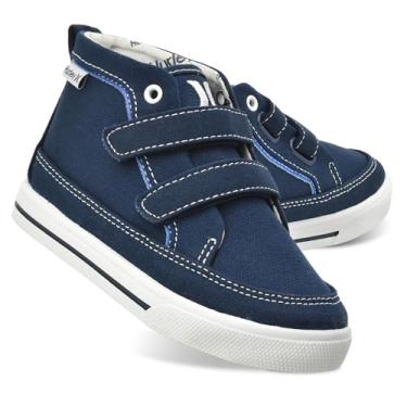 Imagem de Hurley Tênis de lona infantil e infantil Tedd com alças – Tênis de skate de corte alto para crianças, calçados esportivos para meninos e meninas, sapatos duráveis para escola, Lona azul marinho, 18