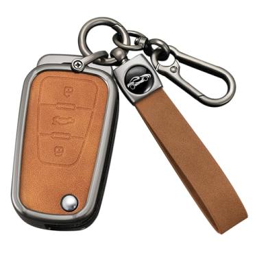 Imagem de HIBEYO Capa de chaveiro compatível com Roewe MG5 MG7 MG GT GS 350 360 750 W5 Acessórios de couro e liga de zinco compatíveis com MG5 Smart Remote Key Case Holder Cover-A Type Brown