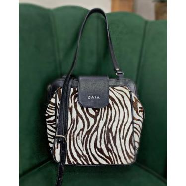 Imagem de Bolsa Feminina de couro  animal print zebra Amanda - Bolsa de couro tr