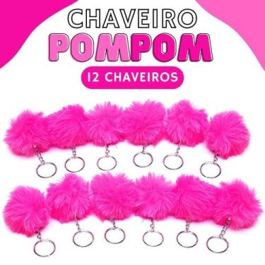 Imagem de Chaveiro Pompom Pelúcia Rosa Escuro - 70Mm Kit C/12 Unidades - Nybc