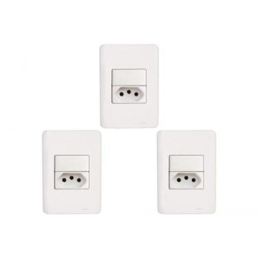 Imagem de Kit C/3 - Conjunto Perlex Aros 4X2 Branco Com Placa(1Para...