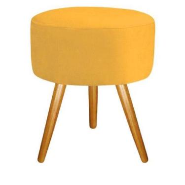 Imagem de Puff Banqueta Magnus Redondo Amarelo Pés Castanho Top - Decore.Com