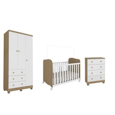 Imagem de Quarto Completo Bebê Moveis Peroba Junior 03 pts Uli MDF, Branco Carva