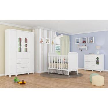 Imagem de Quarto Completo Bebê Moveis Peroba Tedy MDF cloe 04 portas , Branco
