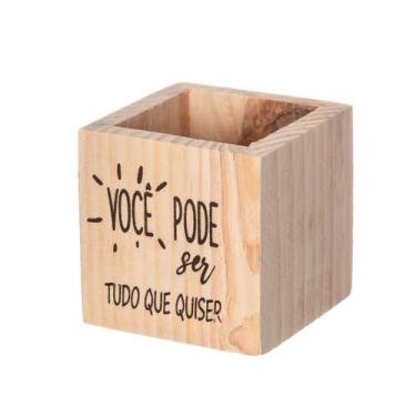 Imagem de Cachepot Madeira Pinus Frase Organização Decoração - Maryland Decor, V
