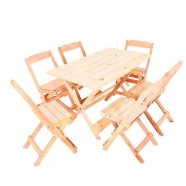 Imagem de Jogo Conjunto 1 Mesa 120x70 e 6 Cadeiras Bar Dobrável em Madeira - Sem