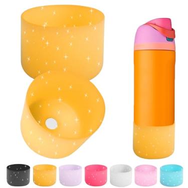 Imagem de 2 peças de bota de silicone para garrafa de água Owala 14/453.6 g 680.4 g 947.2 g 1,134.0 g, capa protetora antiderrapante para garrafas de água FreeSip, Twist e Flip (amarelo brilhante transparente