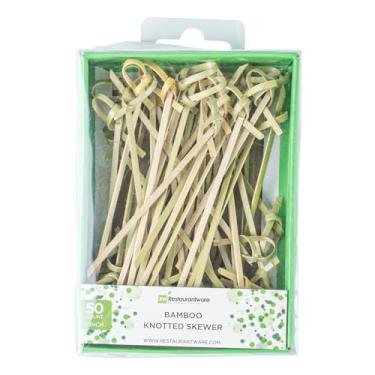 Imagem de Restaurantware Palitos de aperitivo de 10 cm, 50 palitos de espeto com nós - nó em loop, para alimentos ou bebidas, espetos de coquetel de bambu, ponta torcida, ponta em laço marrom