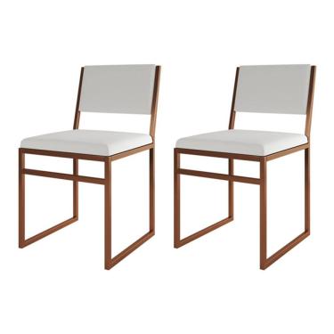 Imagem de Kit 2 Cadeiras De Jantar Industrial Isa Assento Corino Branco Base Cobre
