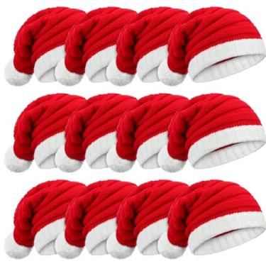 Imagem de ramede 12 chapéus de elfo de malha de Natal para adultos, gorro de inverno com pompom, bonés de crochê para mulheres e homens, Cor bonita, tamanho �nico