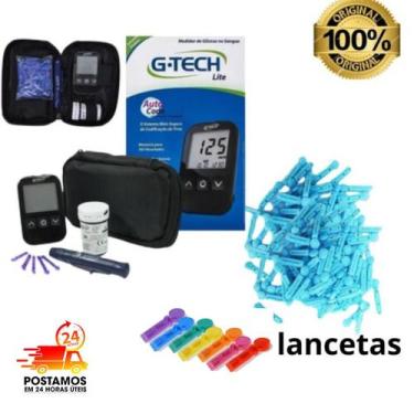 Imagem de Kit Medidor de Glicose G-TECH Lite Completo 100 lancetas Agulhas