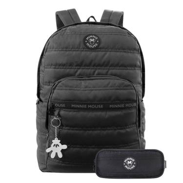 Imagem de Kit Mochila Costas Minnie Mouse Escolar Estojo Duplo Juvenil