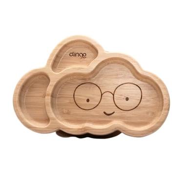 Imagem de Clingo Prato Infantil de Nuvem em Bambu com Ventosa, Livre de BPA, 3 Divisórias
