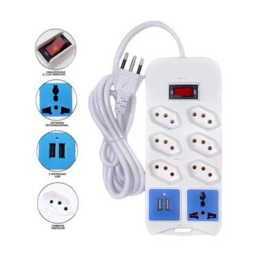 Imagem de Extensão Elétrica 7 Tomadas Régua 110v/220v Bivolt C/ 2 Usb Cabo 1,8m 