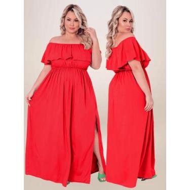 Imagem de Vestido Longo Plus Size Branco Ano Novo Ombro a Ombro Fenda Ciganinha 