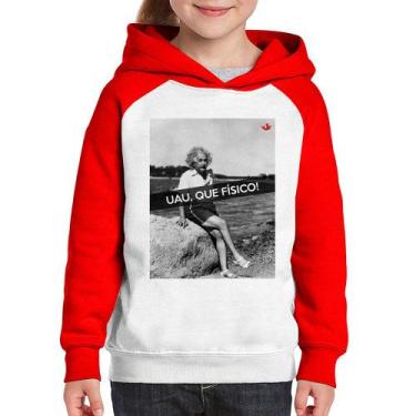 Imagem de Moletom Infantil Uau, que físico - Foca na Moda, Branco, Vermelho, 8
