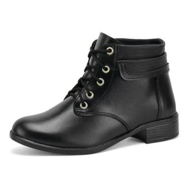 Imagem de Bota Coturno Feminina Preto Cano Médio de Amarrar Confortável e Estilo