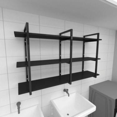 Imagem de Prateleira industrial para lavanderia aço cor preto prateleiras 30 cm 