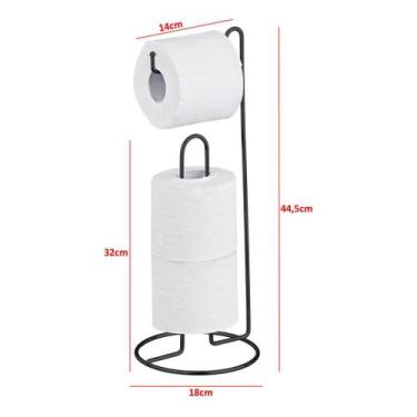 Imagem de Suporte De Chão Porta Rolo Papel Higiênico  Fiver 4 Rolor, Preto