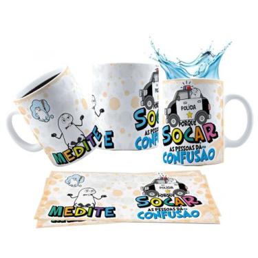 Imagem de Caneca 325ml Meme Medite porque socar as pessoas dá confusão - LARANJA