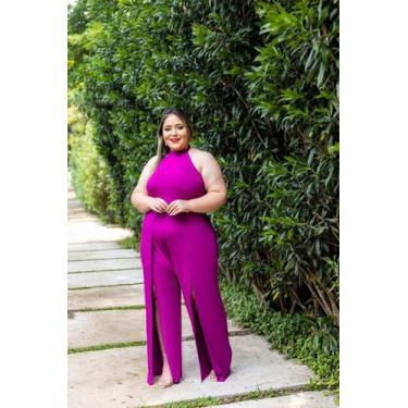 Imagem de Macacão Plus Size Frente Única Fenda na Perna - luh may, Fúcsia, M
