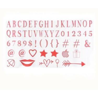 Imagem de Cartela 60 Letras Simbolos Numeros Vermelho P Light Box A4 - mmmagazin