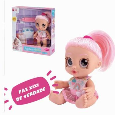 Imagem de Brinquedo Criança Boneca Rainbow Baby Faz Xixi Com Fralda E Mamadeira 