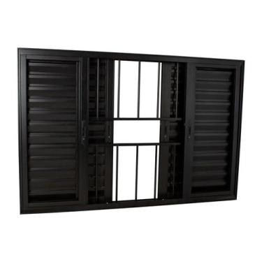 Imagem de Janela Veneziana em Alumínio Preto 100x150x10 cm 6 Folhas Grade Quadri