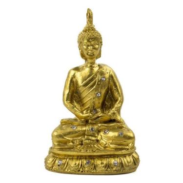 Imagem de Escultura Buda Meditando 13 cm Dourado em Resina - Lua Mística - 100% 