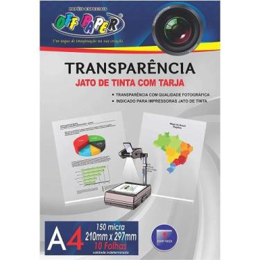 Imagem de Folhas Transparência A4 150 micras Jato de Tinta com Tarja Off Paper 1