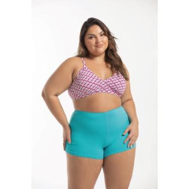 Imagem de Bermuda de Praia Feminina Plus Size  - Cor De Cacau, 48, Azul turquesa