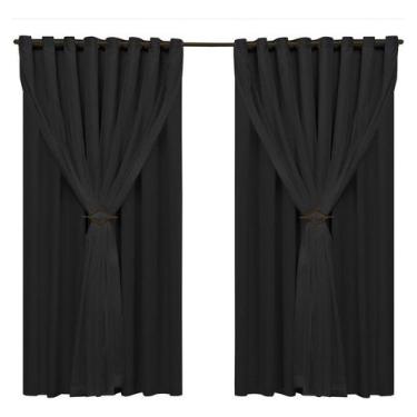 Imagem de Cortina sala blackout tecido e voil ilhós marrom 3,00x2,20 - Emporio L