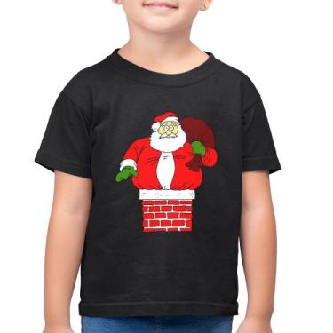 Imagem de Camiseta Algodão Infantil Papai Noel Chaminé - Foca na Moda, Preto, 12